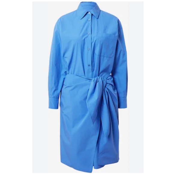 Max Mara Poplin Shirt Dress Royal Blue Long Sleeve Side Tie Button Front Size 4 - Picture 2 of 11